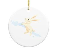 Colgante redondo de cerámica de Navidad, 7,4 cm, diseño de conejo WHJSHOP volando hacia el cielo, decoración lisa
