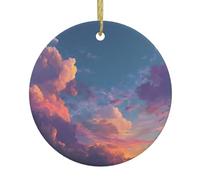 Colgante redondo de cerámica de Navidad con imagen de cielo colorido YTUOPWE para colgar en el árbol festivo
