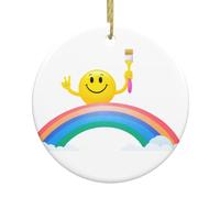 Colgante redondo de cerámica de Navidad para colgar, 7,4 cm, diseño de HJFCZH dibuja un arco iris, cara sonriente