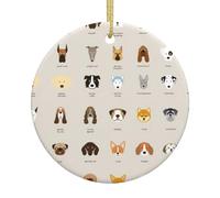 Colgante redondo de cerámica para árbol de Navidad de raza de perro, decoración del hogar