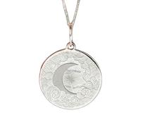 Colgante redondo de con diseño de luna creciente y sol |LK_NLC_02337 | necklace gold plated round engraved christian religious charm 22mm disc pendant with 18 inch cable chain