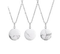 Colgante redondo de piedra natural, collar para hombres y mujeres, amatista, azul, turquesa, colgante simple, cadena blanca, personalidad de la moda, joyería de primavera y otoño, howlite, talla