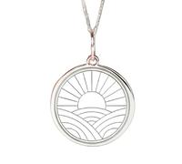 Colgante redondo de plata de ley 925 con paisaje de amanecer |LK_NLC_02345 | inch cable chain round floral charm necklace 24mm polished pendant 1.5mm thick nature inspired botanical