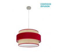 Colgante reyes 2xe27 niquel/natural-rojo regx50x50 cm