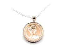 Colgante sólido de 1976 con moneda de un penique de 1976 para 49 cumpleaños, oro rosa