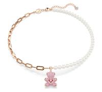 Colgante Teddy, Perla de cristal, Oso, Rosa, Acabado en oro rosa de 18 quilates OS
