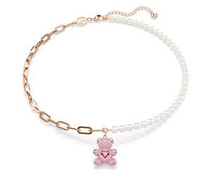 Colgante Teddy, Perla de cristal, Oso, Rosa, Acabado en oro rosa de 18 quilates OS