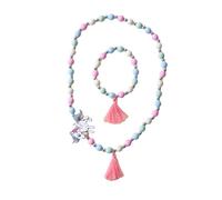 Colgante Unicornio Niñas Collar Pulsera Set,Niños Unicornio Joyas de Madera Kit Collar de Cuentas de Madera Elásticas Unicornio Princesa Beads Regalo para la Fiesta de Cumpleaños Pretender