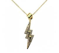 Colgante y medallón con símbolo de poder y piedra de circonita cúbica, hecho de latón chapado en oro, 29 x 8 mm, símbolo de rayo, joyería energética, collar con dije, cadena de 45 cm | LK_CHN_0083