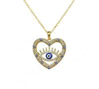 Colgante y medallón de ojo turco en corazón con múltiples piedras, hecho de latón chapado en oro de 26 x 25 mm, joyería de protección, collar con dije de amor con cadena de 45 cm | LK_CHN_0139