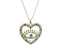 Colgante y medallón del Ojo Turco en Corazón con Piedra Múltiple Hecho en Latón Chapado en Oro 26X24Mm Joyería de Protección Collar con Amuleto de Amor con Cadena de Cable de 18 Pulgadas |LK_CHN_0138