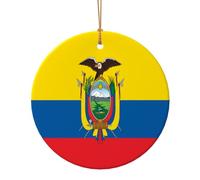 Colgantes de cerámica redondos de la bandera de Ecuador, adornos de árbol de Navidad, adornos de cerámica para decoración festiva