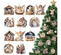 Colgantes de Navidad de madera, 24 unidades, adornos para árbol de Navidad, adornos de madera, colgantes de madera