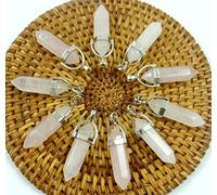 Colgantes de péndulo de piedras preciosas naturales, collares para hacer joyas DIY, 24 Uds,Cuarzo rosa