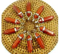Colgantes de péndulo de piedras preciosas naturales, collares para hacer joyas DIY, 24 Uds,jaspe rojo