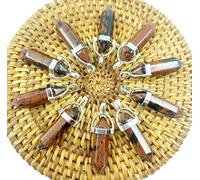 Colgantes de péndulo de piedras preciosas naturales, collares para hacer joyas DIY, 24 Uds,obsidiana caoba