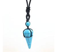 Colgantes de piedra natural, collar de amatistas de lapislázuli envuelto en cuerda negra de cuarzo de cristal rosa Hexagonal para hombres, joyería femenina,azul turquesa