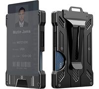 Colgantes de Tarjetas, Cartera Delgada de Aluminio, Titular de Tarjetas de Identificación, Portatarjetas de Crédito con Bloqueo RFID, Cartera Minimalista para Hombre y Mujer (Negro Mate)
