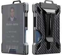 Colgantes de Tarjetas, Cartera Delgada de Aluminio, Titular de Tarjetas de Identificación, Portatarjetas de Crédito con Bloqueo RFID, Cartera Minimalista para Hombre y Mujer (Fibra de Carbón)