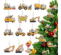 Colgantes decorativos para árbol de Navidad, 24 unidades, madera para coche, vehículo de construcción, decoración para árbol de Navidad con cuerda roja, decoración para árbol de Navidad, fiesta, árbol