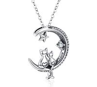 Colgantes Mujer Gato, Collar de Mujer de Plata de Ley 925, Gato en Joyería de la Luna Te Amare por Siempre Regalos Significativos para Las Mujeres