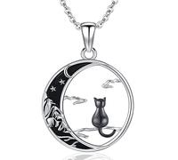 Colgantes Mujer Gato, Collar de Mujer de Plata de Ley 925, Gato en Joyería de la Luna Te Amare por Siempre Regalos Significativos para Las Mujeres (J)