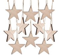 Colgantes navideños Estrellas Madera Natural, 10 Piezas: Adornos árbol de Navidad Shabby Chic, Colgante rústico, decoración hogar Invierno, Detalles Regalos pequeños, 7 cm