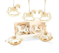 Colgantes navideños Metal, 8 Unidades: Adornos árbol de Navidad en Forma de Caballito balancín Crema, Beige y Dorado, Decoraciones Elegantes para Regalos, Coronas o centros, para Colgar, 5,5 x 6,5 cm
