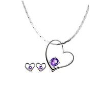 Colgantes para Mujer, Collar con Colgante de corazón de Amor, Conjunto de Pendientes, joyería de Plata de Ley para Mujer, Cadena de clavícula de Amatista, Collar de Pareja Morado, Collar con Colgante