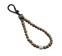 Colgantes vintage para llaveros, Llavero de coche latón sándalo con cuentas Buda y cordón cuerda for muñeca multicolor(Greensand)