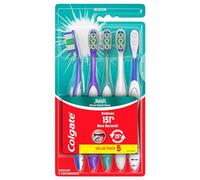Colgate 360 Cepillo de dientes para limpieza de boca completa, cepillos de dientes medianos para adultos, paquete de 5
