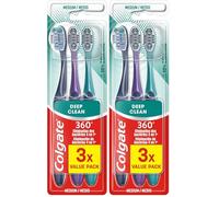 Colgate Cepillo de dientes 360 Deep Clean Medio - Elimina bacterias de dientes, lengua, mejillas y encías - Con Filamentos Interdentales - Copas pulidoras que eliminan la placa (Paquete de 2)