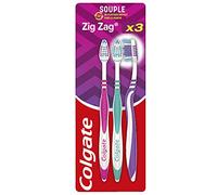 COLGATE - Cepillo de dientes Colgate Zig-Zag Hebras Flexible - Mango con 25% de plástico reciclado, juego de 3