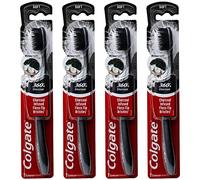 Colgate Cepillo de dientes con infusión de carbón 360, cerdas de hilo dental, suave (colores varían), paquete de 4