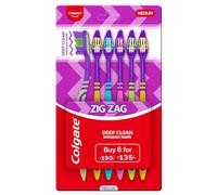 Colgate Cepillo de dientes en zigzag para limpieza dental interna profunda con cerdas multiángulo en zigzag (mediano, paquete de 6)