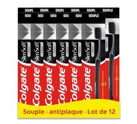COLGATE - Cepillo de dientes manual delgado suave de carbón - Hebras blandas - Eliminación de la placa dental - Eficacia clínicamente probada - Lote de 12