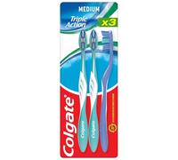 COLGATE - Cepillo de dientes triple acción medio - Limpieza interdental - Blancura natural - Aliento fresco - Juego de 3 cepillos