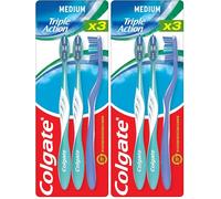 COLGATE - Cepillo de dientes triple acción medio - Limpieza interdental - Blancura natural - Aliento fresco - Juego de 3 cepillos (Paquete de 2)