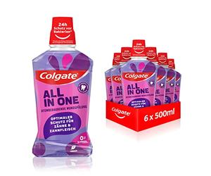 Colgate Enjuague bucal All In One 6 x 500 ml - para una frescura inmediata y duradera y protección contra la caries - Limpieza bucal y dental antibacteriana sin alcohol** para una protección óptima