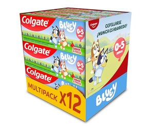 Colgate Kids Bluey Pasta Sabor Fresa 0-5 Años Pack 12 x 50 ml - Dentífrico Infantil Suave para Dientes de Leche - Pasta de Dientes con Flúor - 0% Colorantes, Sabores y Edulcorantes Artificiales