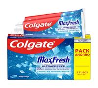 Colgate Max Fresh Cristales Refrescantes, Pasta de Dientes Menta, 2x75ml | Dentífrico blanqueador con flúor y tecnología UltraFreeze, Frescor 10x más duradero, Sabor menta refrescante