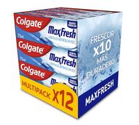 Colgate Max Fresh Cristales Refrescantes, Pasta Menta, Pack 12x75ml | Dentífrico blanqueador con FreshFX, Frescor 10x más duradero, Combate caries, Dientes blancos