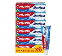 Colgate Max Fresh Pasta de Dientes con Flúor y Cristales Refrescantes, Pack 6 Uds x 75ml, Tecnología FX para una Sensación de Frescor que Dura 10 Veces Más, Ayuda a Combatir la Caries