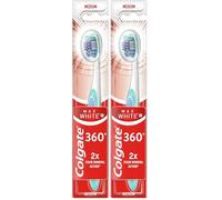 Colgate Max White 360 Cepillo de Dientes Dureza Media, 1 Ud, Blanquea los Dientes, Elimina Manchas, Limpia Zonas de Difícil Acceso, Limpiador de Lengua y Mejillas, Elimina el Mal Aliento