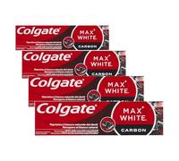 Colgate Max White Carbón Activo Pasta de Dientes 75ml - Pasta de Dientes Blanqueadora - Elimina hasta 100% de las Manchas Superficiales - Carbón Activado y Micro Partículas Minerales (Paquete de 4)