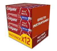 Colgate Max White Instant Pasta de dientes 12 Uds x 75ml | elimina 100% manchas superficiales, tecnología óptica blanquea al instante, segura para el esmalte