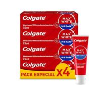 Colgate Max White Instant, Pasta Dientes Blanqueante, Pack 4x75ml | Dentífrico blanqueador con corrección óptica del color, Elimina 100% manchas, Acción dual defensa antimanchas