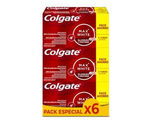 Colgate Max White One Pasta de Dientes Blanqueadora, Pack 2 Uds x 75ml, Dentrifíco Blanqueador, Dientes 1 Tono Más Blancos en 1 Semana, Elimina Manchas Superficiales (Paquete de 3)