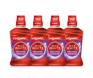 Colgate Max White Purple Reveal Enjuague bucal 4x 500ml |Blanqueador de dientes |Mantiene los dientes blancos por más tiempo |Prevención duradera de manchas| Ayuda a prevenir la decoloración amarilla