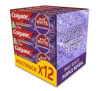 Colgate Max White Purple Reveal Pasta de Dientes Blanqueadora, 12 Uds x 75ml, Dentífrico Blanqueador de Dientes con Tecnología de Corrección Óptica del Color, Corrige al instante* los Tonos Amarillos